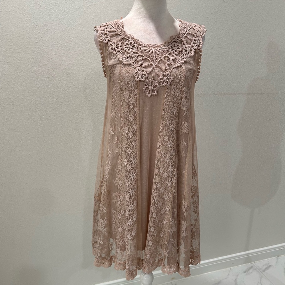 Altar’d State Blush Lace Overlay Sleeveless Dress, Size Small
